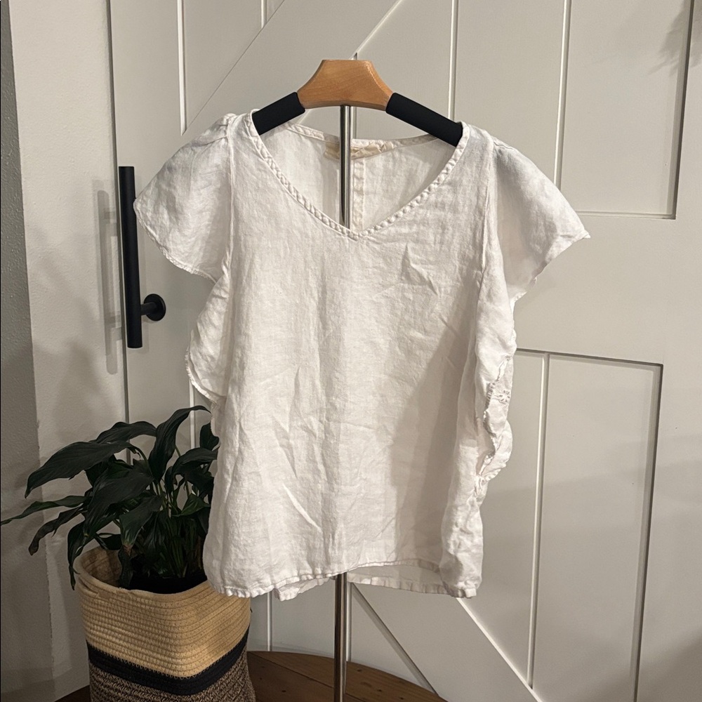 Reistor White Eyelet Flutter Sleeve V-Neck Boho Blouse Small